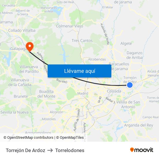 Torrejón De Ardoz to Torrelodones map
