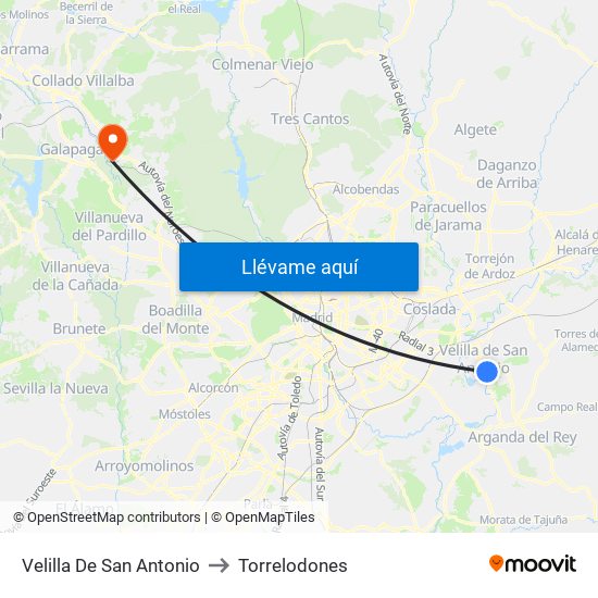 Velilla De San Antonio to Torrelodones map