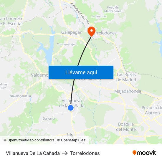 Villanueva De La Cañada to Torrelodones map