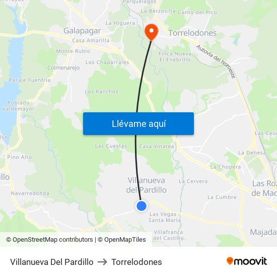 Villanueva Del Pardillo to Torrelodones map