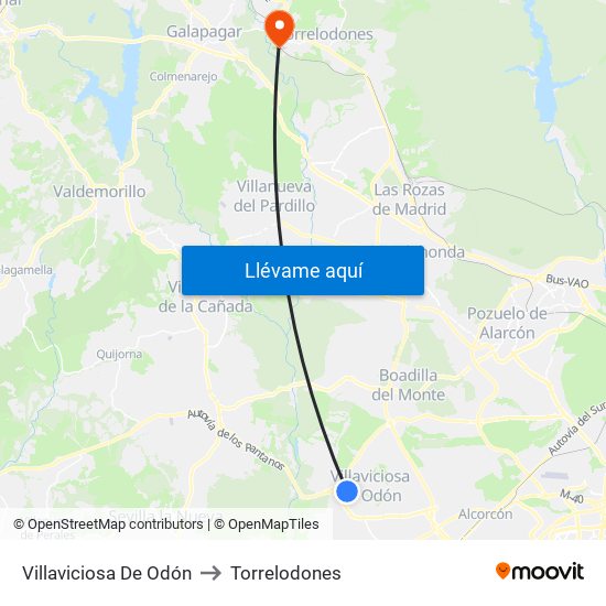 Villaviciosa De Odón to Torrelodones map