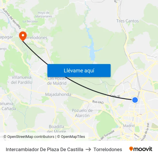 Intercambiador De Plaza De Castilla to Torrelodones map