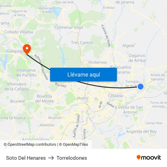 Soto Del Henares to Torrelodones map
