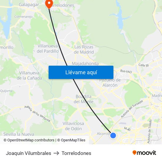Joaquín Vilumbrales to Torrelodones map