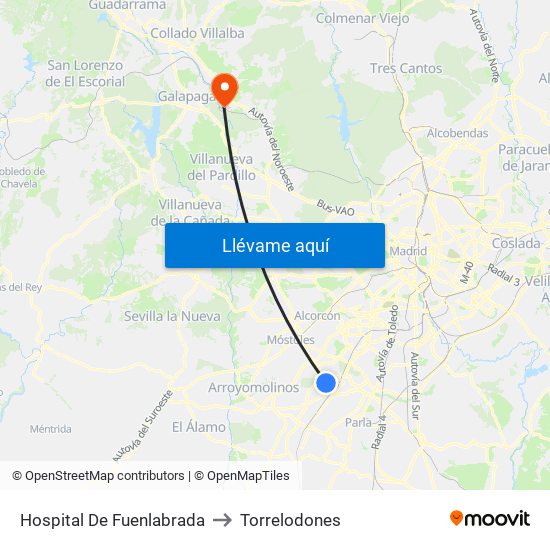Hospital De Fuenlabrada to Torrelodones map
