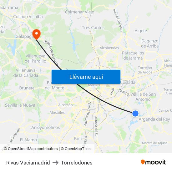 Rivas Vaciamadrid to Torrelodones map