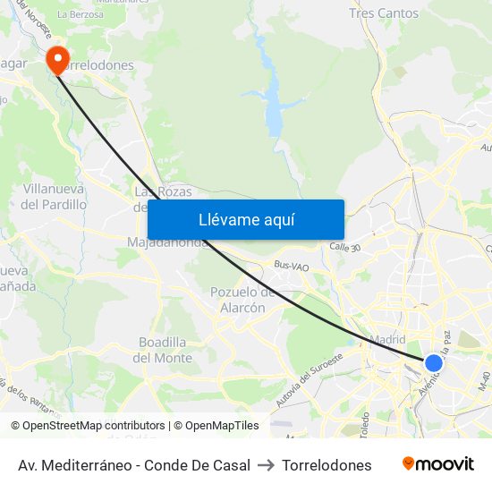Av. Mediterráneo - Conde De Casal to Torrelodones map