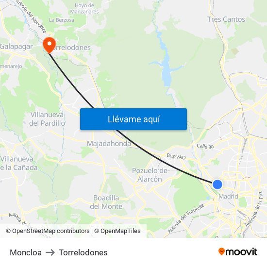 Moncloa to Torrelodones map