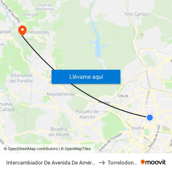 Intercambiador De Avenida De América to Torrelodones map