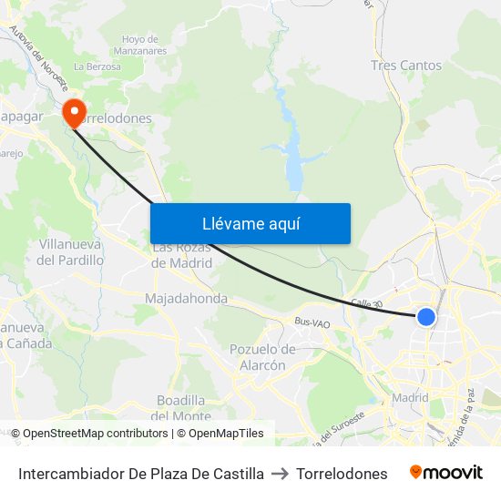 Intercambiador De Plaza De Castilla to Torrelodones map