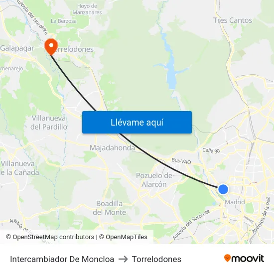 Intercambiador De Moncloa to Torrelodones map