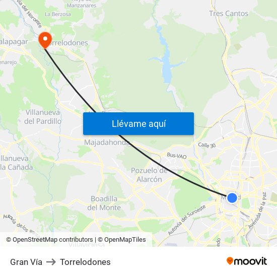 Gran Vía to Torrelodones map
