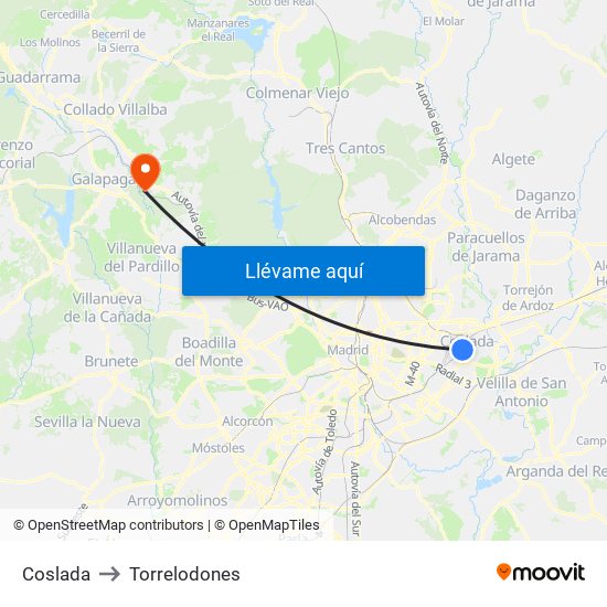 Coslada to Torrelodones map