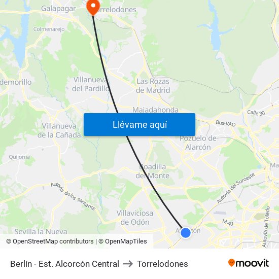 Berlín - Est. Alcorcón Central to Torrelodones map