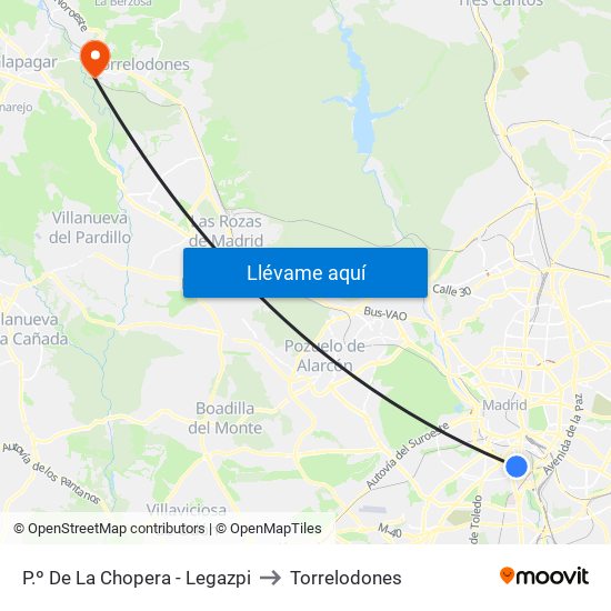 P.º De La Chopera - Legazpi to Torrelodones map