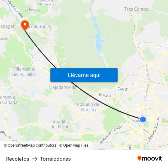 Recoletos to Torrelodones map