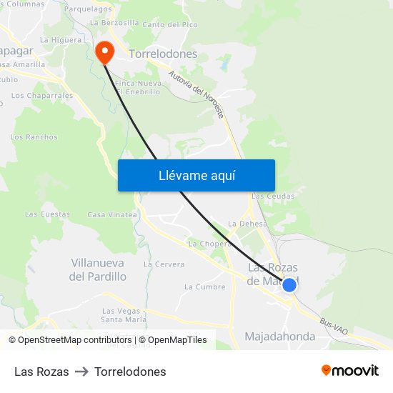 Las Rozas to Torrelodones map
