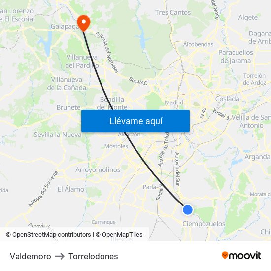 Valdemoro to Torrelodones map