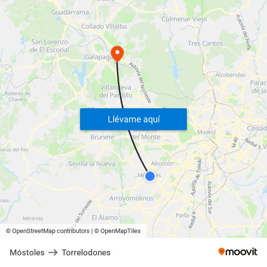 Móstoles to Torrelodones map