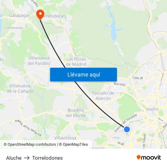 Aluche to Torrelodones map