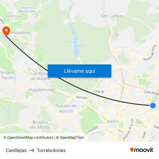 Canillejas to Torrelodones map