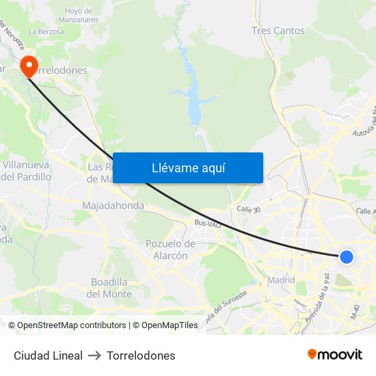 Ciudad Lineal to Torrelodones map