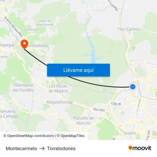 Montecarmelo to Torrelodones map