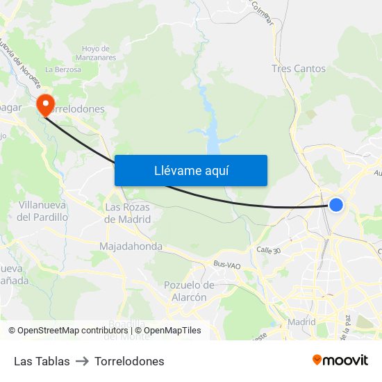 Las Tablas to Torrelodones map