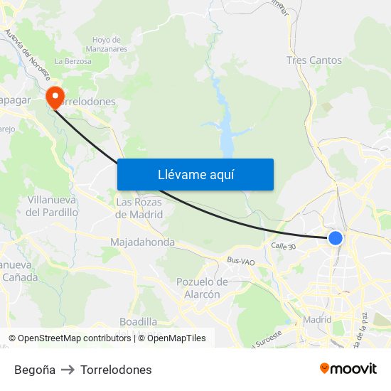 Begoña to Torrelodones map