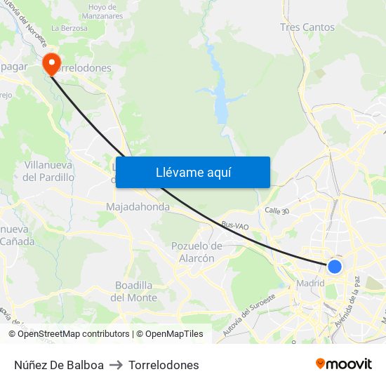 Núñez De Balboa to Torrelodones map