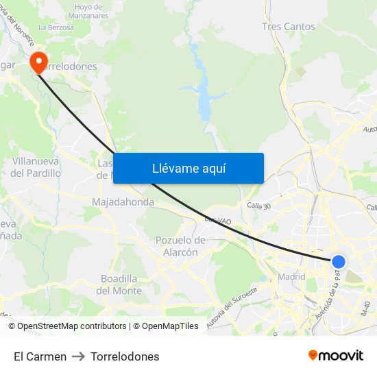 El Carmen to Torrelodones map