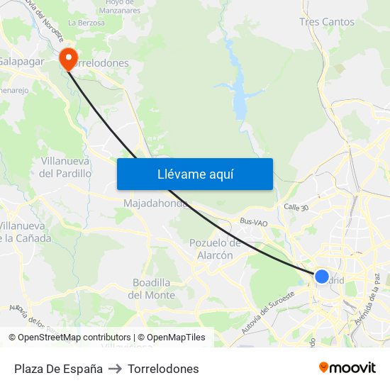 Plaza De España to Torrelodones map