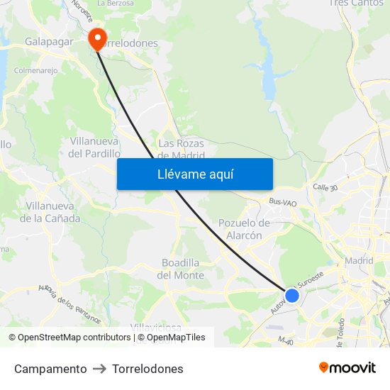 Campamento to Torrelodones map