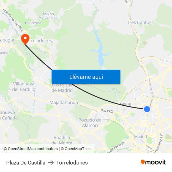 Plaza De Castilla to Torrelodones map