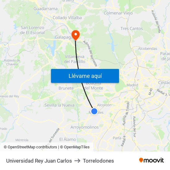 Universidad Rey Juan Carlos to Torrelodones map