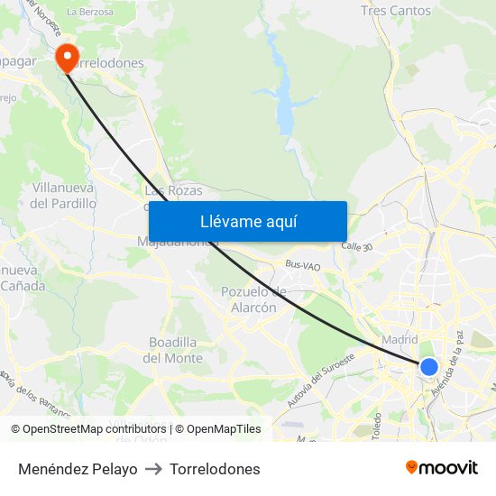 Menéndez Pelayo to Torrelodones map
