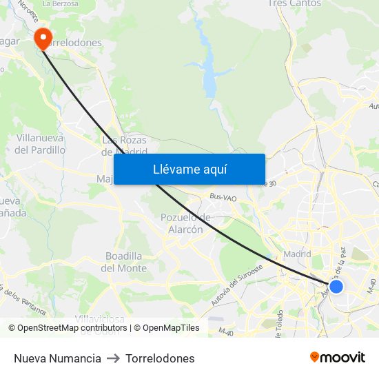 Nueva Numancia to Torrelodones map
