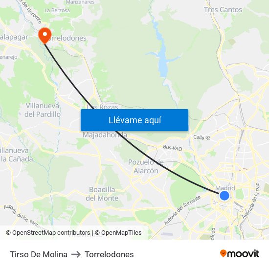 Tirso De Molina to Torrelodones map