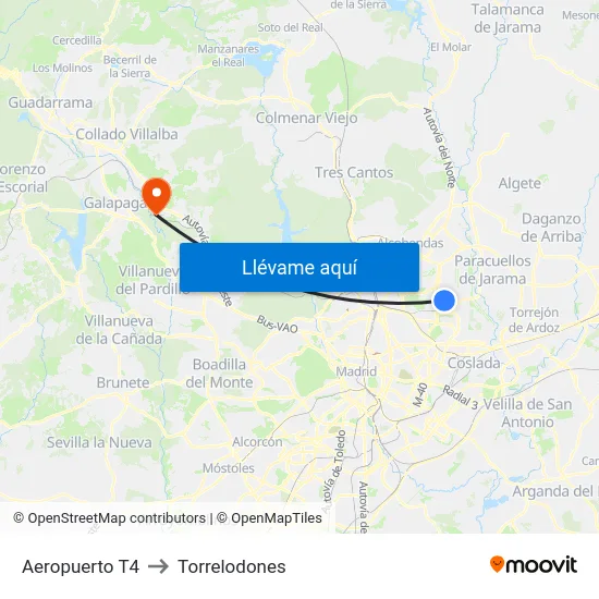 Aeropuerto T4 to Torrelodones map