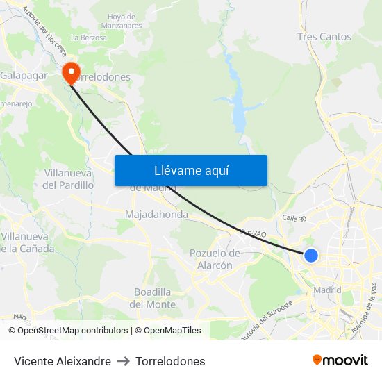 Vicente Aleixandre to Torrelodones map