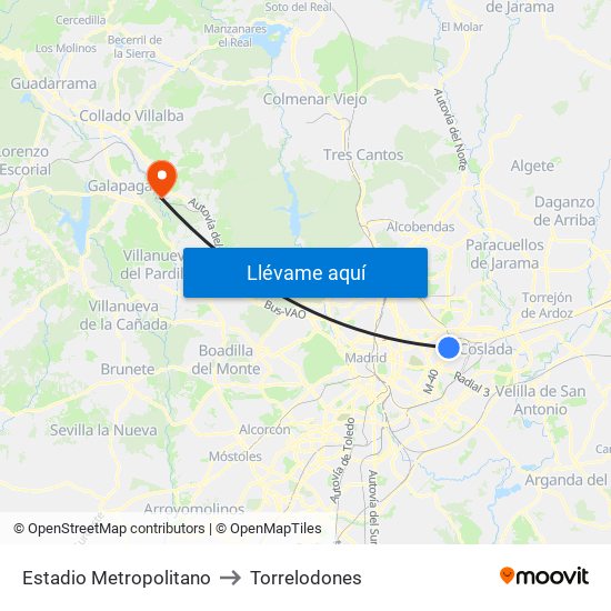 Estadio Metropolitano to Torrelodones map