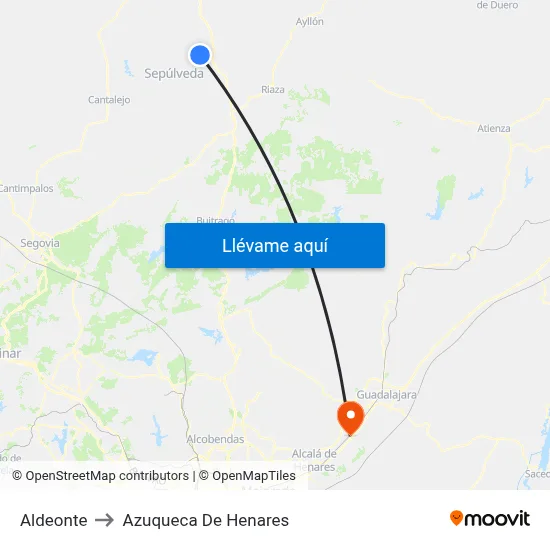Aldeonte to Azuqueca De Henares map