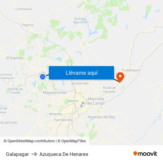 Galapagar to Azuqueca De Henares map