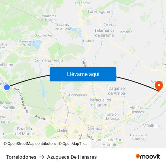 Torrelodones to Azuqueca De Henares map