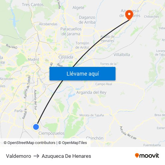 Valdemoro to Azuqueca De Henares map