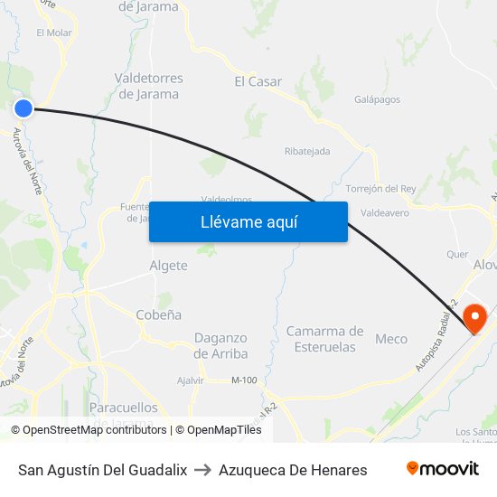 San Agustín Del Guadalix to Azuqueca De Henares map