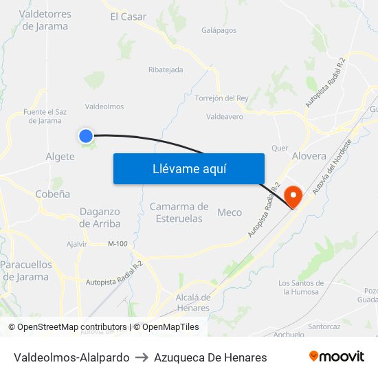 Valdeolmos-Alalpardo to Azuqueca De Henares map