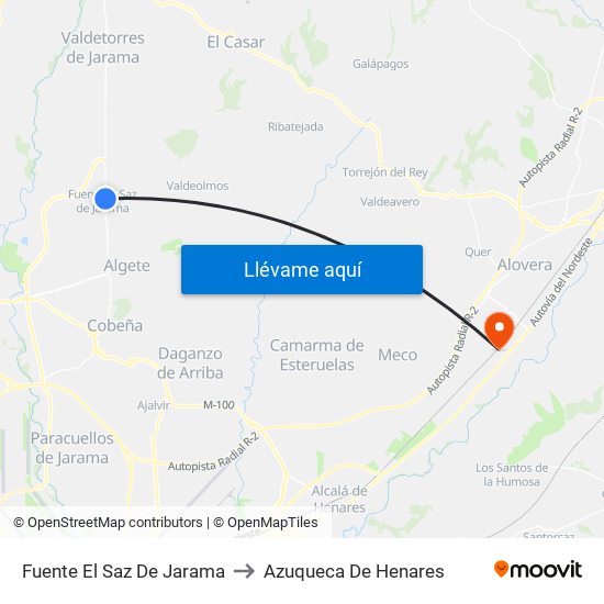 Fuente El Saz De Jarama to Azuqueca De Henares map