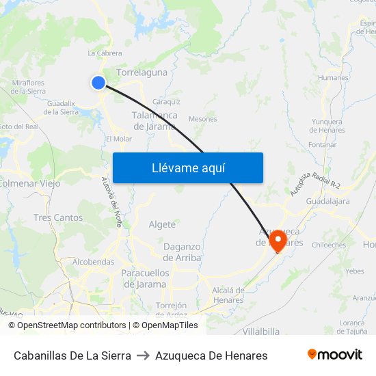 Cabanillas De La Sierra to Azuqueca De Henares map
