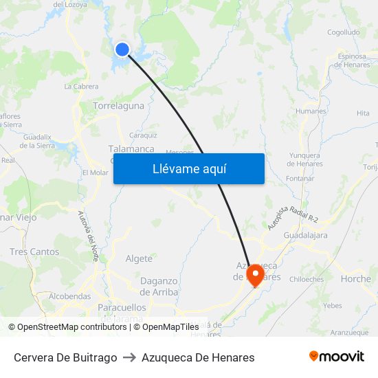 Cervera De Buitrago to Azuqueca De Henares map